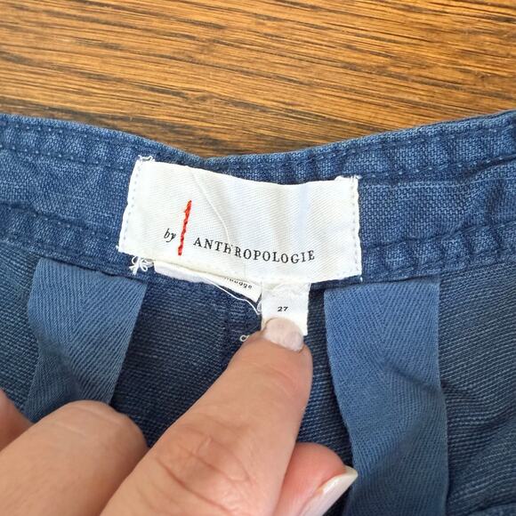 Anthropologie Wide Leg Crop Pants Linen Blend Casual Blue Trousers Size 27 GUC - Picture 4 of 7